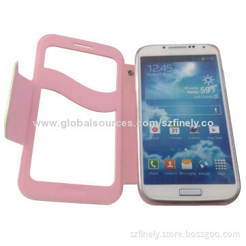 S-view Big Window Flip Leather Case for Samsung S4, Transparent Window Directly to Answer Calls
